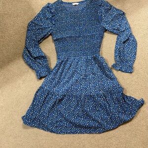 Blue Floral Midi Dress. Smocked chest.